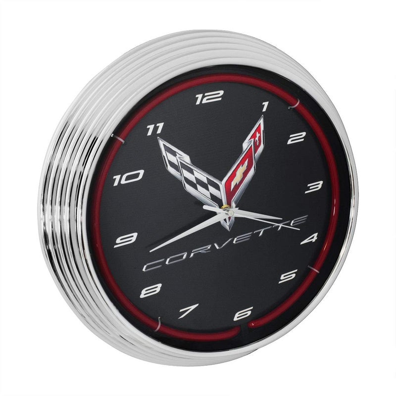 Neonetics Corvette C8 Next Generation Red Neon Clock 15 Inch Diameter with Chrome Rim and Red Glass Tube - 8CORV8 - Image 3